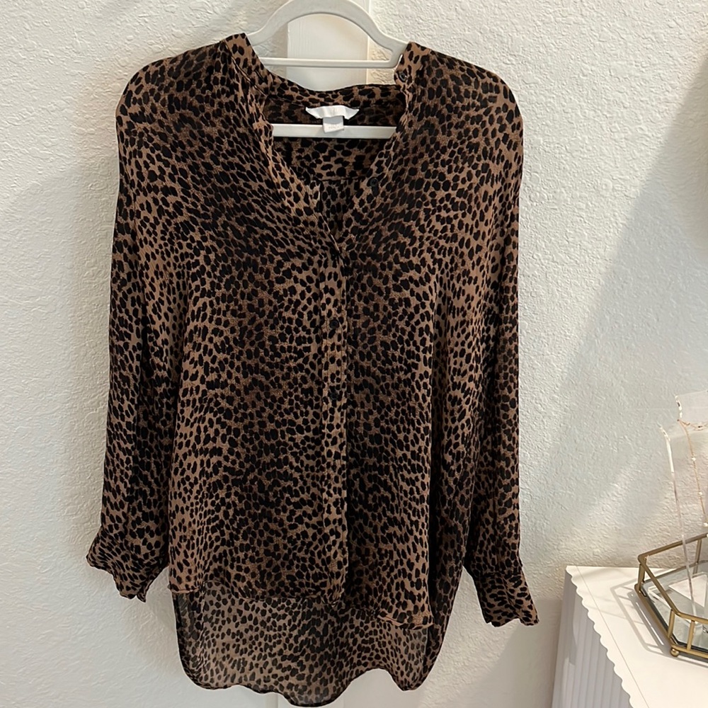 Cheetah Chiffon Button-Down Top